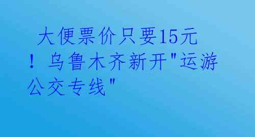  大便票价只要15元！乌鲁木齐新开"运游公交专线"