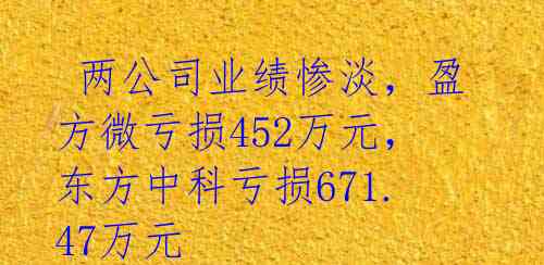  两公司业绩惨淡，盈方微亏损452万元，东方中科亏损671.47万元