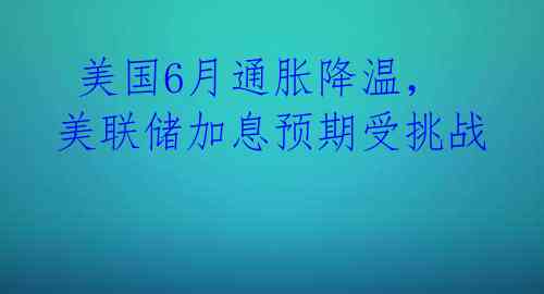  美国6月通胀降温，美联储加息预期受挑战 