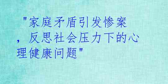 "家庭矛盾引发惨案,反思社会压力下的心理健康问题"