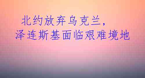  北约放弃乌克兰, 泽连斯基面临艰难境地 