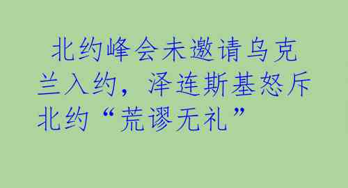  北约峰会未邀请乌克兰入约，泽连斯基怒斥北约“荒谬无礼” 