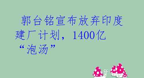  郭台铭宣布放弃印度建厂计划，1400亿“泡汤” 