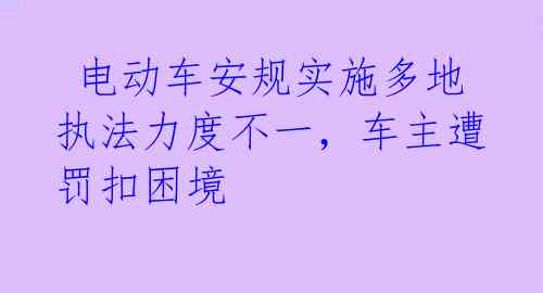  电动车安规实施多地执法力度不一，车主遭罚扣困境 