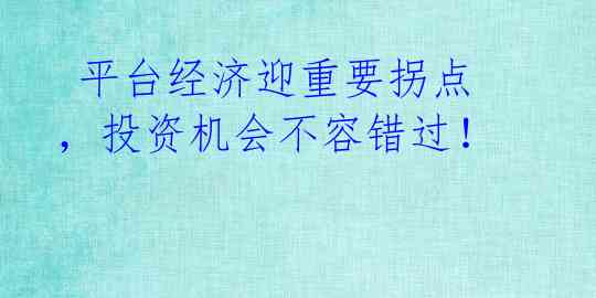  平台经济迎重要拐点，投资机会不容错过！ 