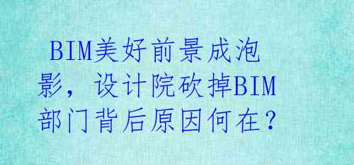  BIM美好前景成泡影，设计院砍掉BIM部门背后原因何在？ 