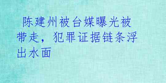  陈建州被台媒曝光被带走，犯罪证据链条浮出水面 