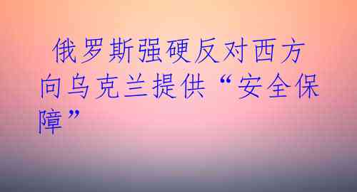  俄罗斯强硬反对西方向乌克兰提供“安全保障” 