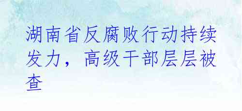 湖南省反腐败行动持续发力，高级干部层层被查 