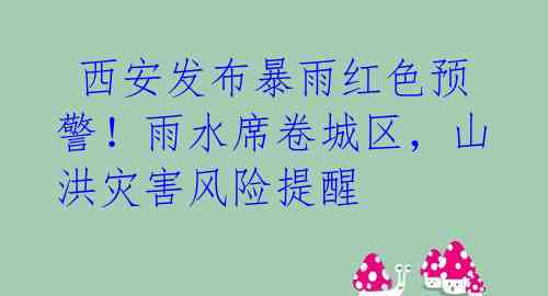  西安发布暴雨红色预警！雨水席卷城区，山洪灾害风险提醒 