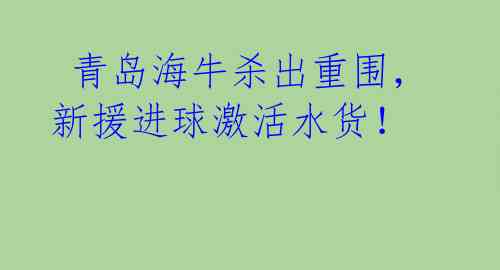 青岛海牛杀出重围,新援进球激活水货!