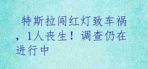  特斯拉闯红灯致车祸，1人丧生！调查仍在进行中 