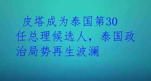 皮塔成为泰国第30任总理候选人,泰国政治局势再生波澜