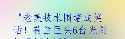  "老美技术围堵成笑话！荷兰巨头6台光刻机示好中国" 