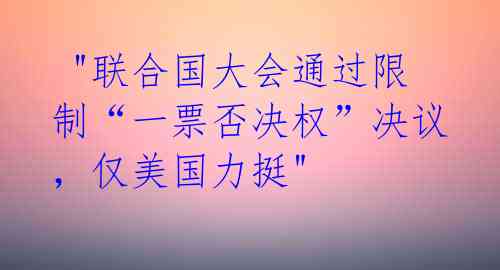  "联合国大会通过限制“一票否决权”决议，仅美国力挺" 