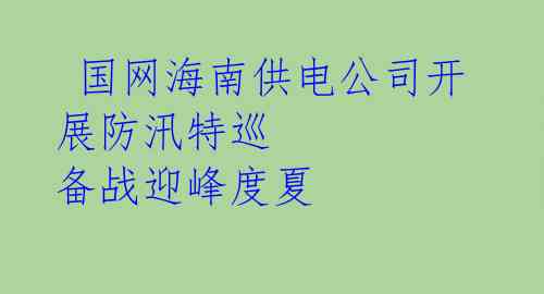  国网海南供电公司开展防汛特巡 备战迎峰度夏 