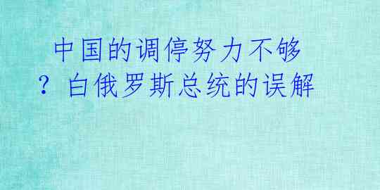  中国的调停努力不够？白俄罗斯总统的误解 