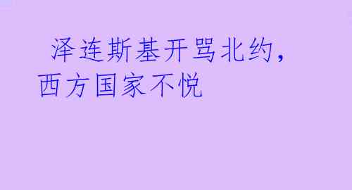  泽连斯基开骂北约，西方国家不悦