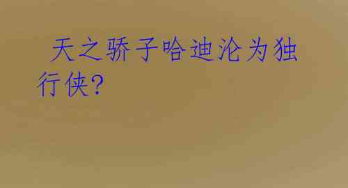  天之骄子哈迪沦为独行侠?
