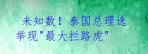  未知数！泰国总理选举现"最大拦路虎"
