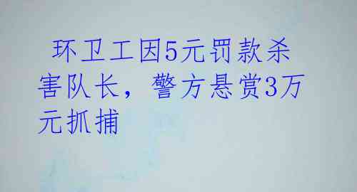  环卫工因5元罚款杀害队长，警方悬赏3万元抓捕