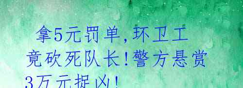  拿5元罚单,环卫工竟砍死队长!警方悬赏3万元捉凶!