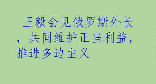  王毅会见俄罗斯外长，共同维护正当利益，推进多边主义 