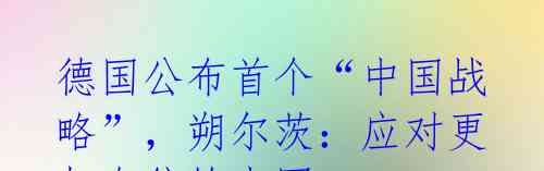 德国公布首个“中国战略”，朔尔茨：应对更加自信的中国