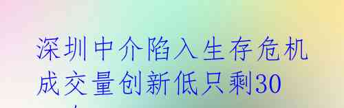 深圳中介陷入生存危机 成交量创新低只剩3000套