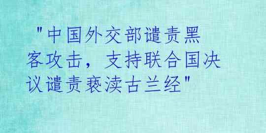 "中国外交部谴责黑客攻击,支持联合国决议谴责亵渎古兰经"