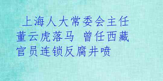  上海人大常委会主任董云虎落马 曾任西藏官员连锁反腐井喷 