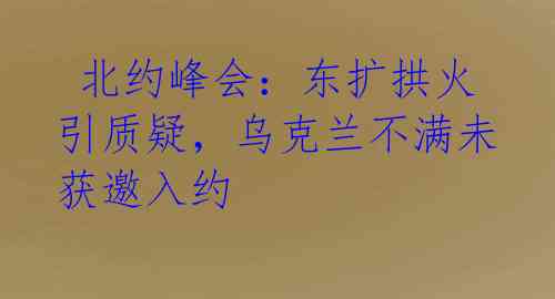  北约峰会：东扩拱火引质疑，乌克兰不满未获邀入约