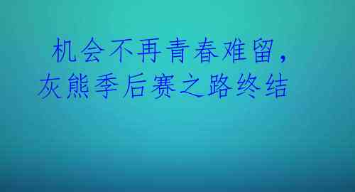  机会不再青春难留，灰熊季后赛之路终结 