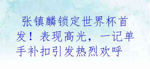  张镇麟锁定世界杯首发！表现高光，一记单手补扣引发热烈欢呼 