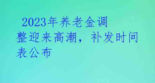  2023年养老金调整迎来高潮，补发时间表公布 