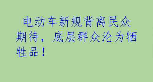 电动车新规背离民众期待,底层群众沦为牺牲品!