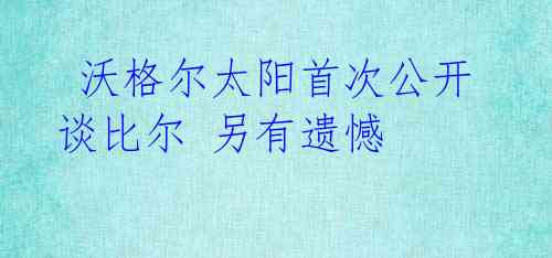 沃格尔太阳首次公开谈比尔 另有遗憾