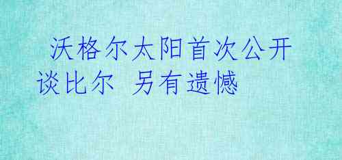  沃格尔太阳首次公开谈比尔 另有遗憾 