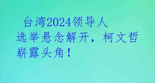  台湾2024领导人选举悬念解开，柯文哲崭露头角！ 