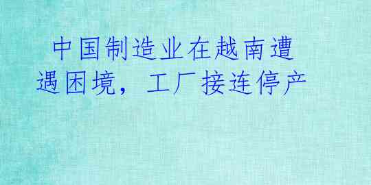 中国制造业在越南遭遇困境,工厂接连停产