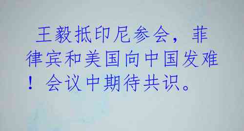 王毅抵印尼参会,菲律宾和美国向中国发难!会议中期待共识。