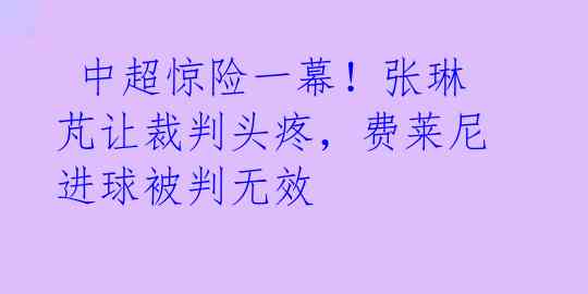 中超惊险一幕!张琳芃让裁判头疼,费莱尼进球被判无效