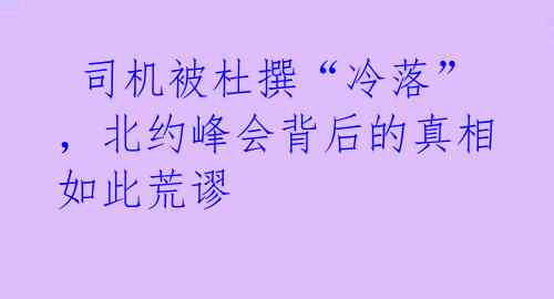 司机被杜撰“冷落”,北约峰会背后的真相如此荒谬