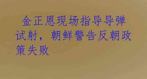 金正恩现场指导导弹试射,朝鲜警告反朝政策失败