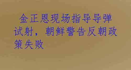  金正恩现场指导导弹试射，朝鲜警告反朝政策失败 