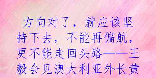 方向对了,就应该坚持下去,不能再偏航,更不能走回头路——王毅会见澳大利亚外长黄英贤