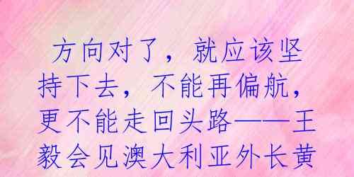  方向对了，就应该坚持下去，不能再偏航，更不能走回头路——王毅会见澳大利亚外长黄英贤 