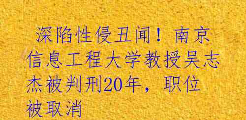 深陷性侵丑闻!南京信息工程大学教授吴志杰被判刑20年,职位被取消