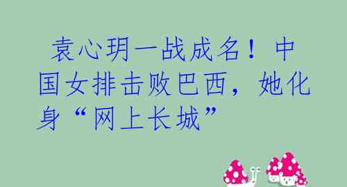  袁心玥一战成名！中国女排击败巴西，她化身“网上长城”
