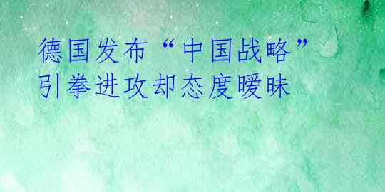 德国发布“中国战略” 引拳进攻却态度暧昧